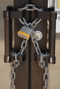 Chain and padlock securing double doors