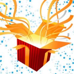 Open gift box with streamers coming out