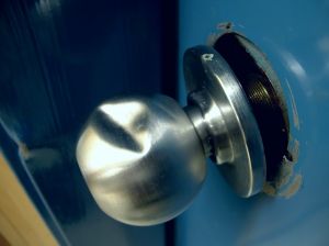 Broken doorknob from a forced entry crime