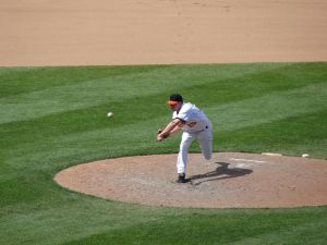 Baseball pitcher throwing a pitch