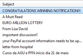 Screen shot of spam subject lines