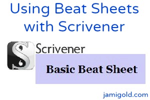 Scrivener logo and Basic Beat Sheet title with text: Using Beat Sheets with Scrivener
