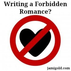 Heart crossed out by a red circle "no" symbol with text: Writing a Forbidden Romance?
