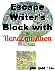 Question mark with text: Escape Writer's Block with Randomization