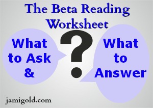 Question mark surrounded by text: The Beta Reading Worksheet -- What to Ask & What to Answer