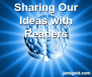Illustration of a brain with text: Sharing Our Ideas with Readers