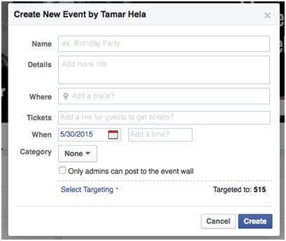Screenshot of Create Event dialog box