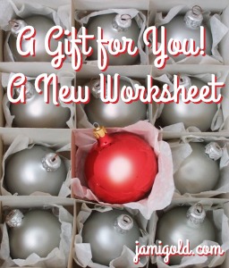 Christmas ornaments with text: A Gift for You! A New Worksheet