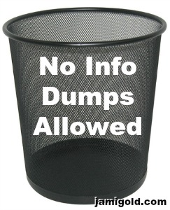Garbage can with text: No Info Dumps Allowed