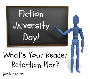 Stick figure at a chalkboard with text: What's Your Reader Retention Plan?