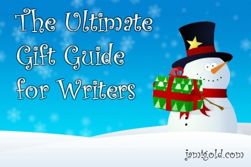 Snowman holding a gift with text: The Ultimate Gift Guide for Writers