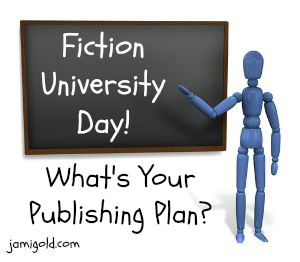 Stick figure at a chalkboard with text: What's Your Publishing Plan?