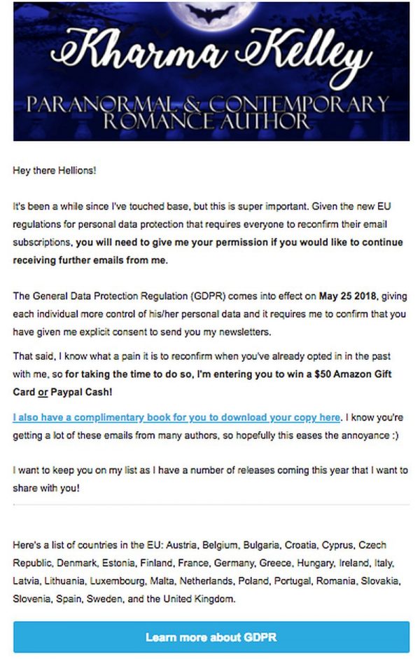 Example of Opt-in Confirmation
