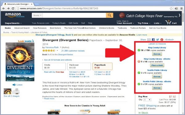 Screen shot of Library Extension search on Amazon