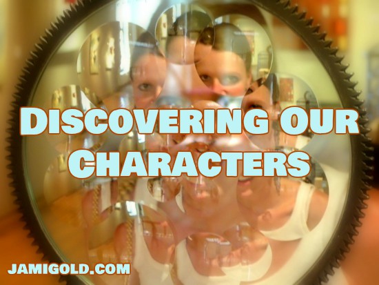 Lens refracting a face in multiple images with text: Discovering Our Characters