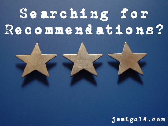 3 metal stars on a blue background with text: Searching for Recommendations?