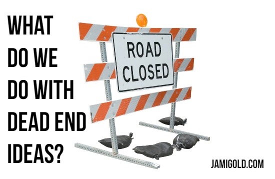 Road Closed construction sign with text: What Do We Do with Dead End Ideas?