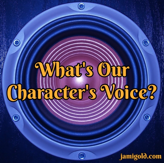 Closeup of a speaker with text: What's Our Character's Voice?