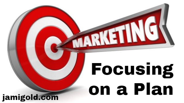 Arrow with label of Marketing hitting a bullseye target with text: Focusing on a Plan